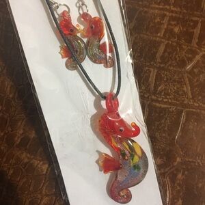 Red Seahorse Glass Jewelry Set